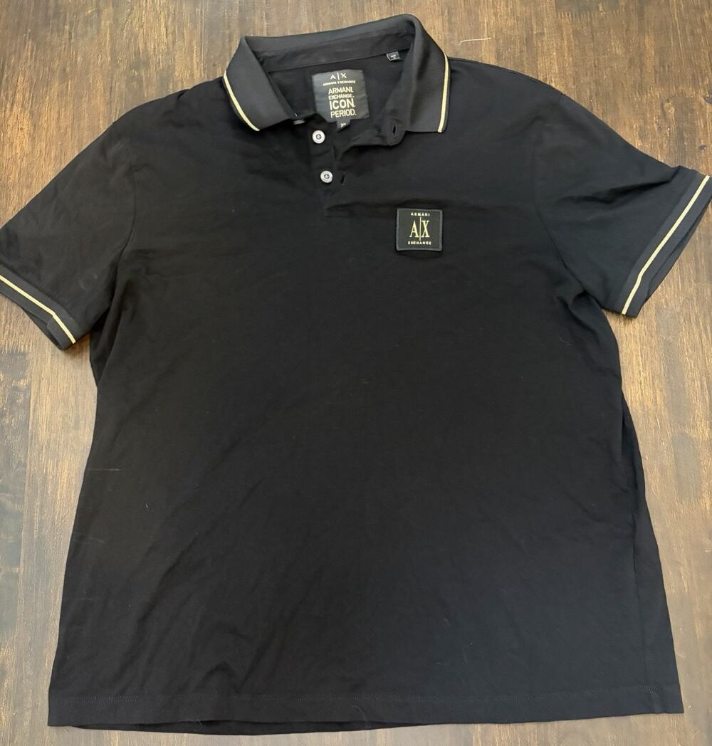 Armani Exchange Icon Period Polo Shirt Men's XL Black Short Sleeve Casual